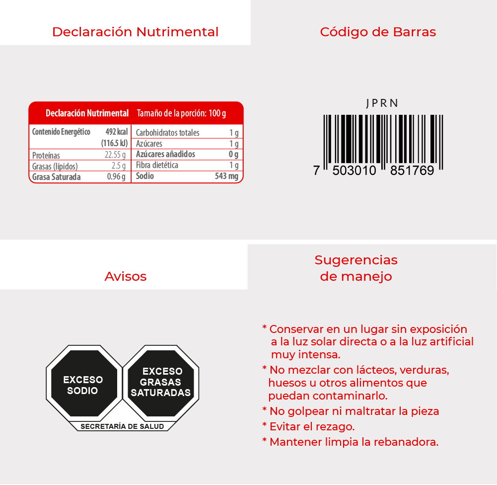 Informacion Jamón de Cerdo Española Tortera