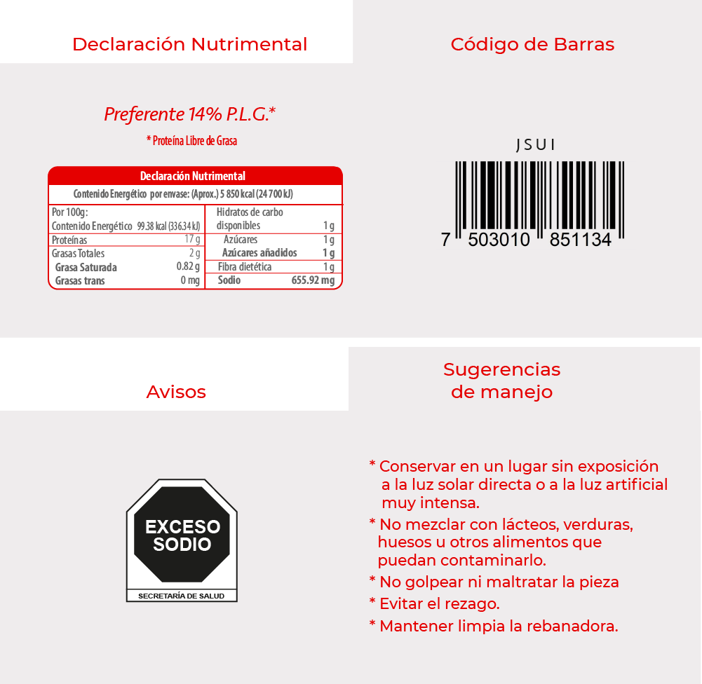 Informacion Jamón de Cerdo Estilo Suizo